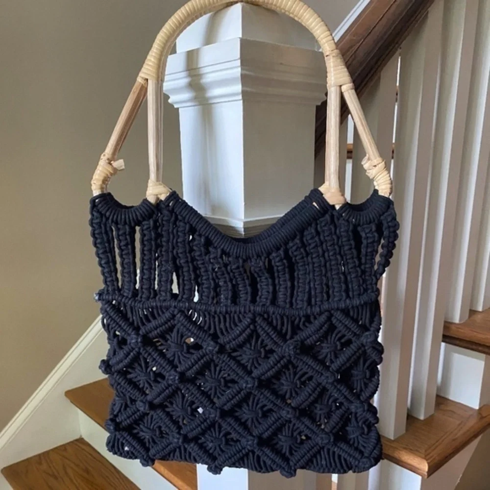 NWOT Anthropologie Black Macreme  Amara Bag